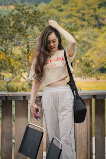 a woman holding a bag