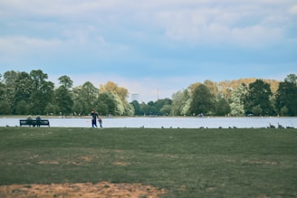 A scenic view of Lakepines community park with families enjoying the outdoors.