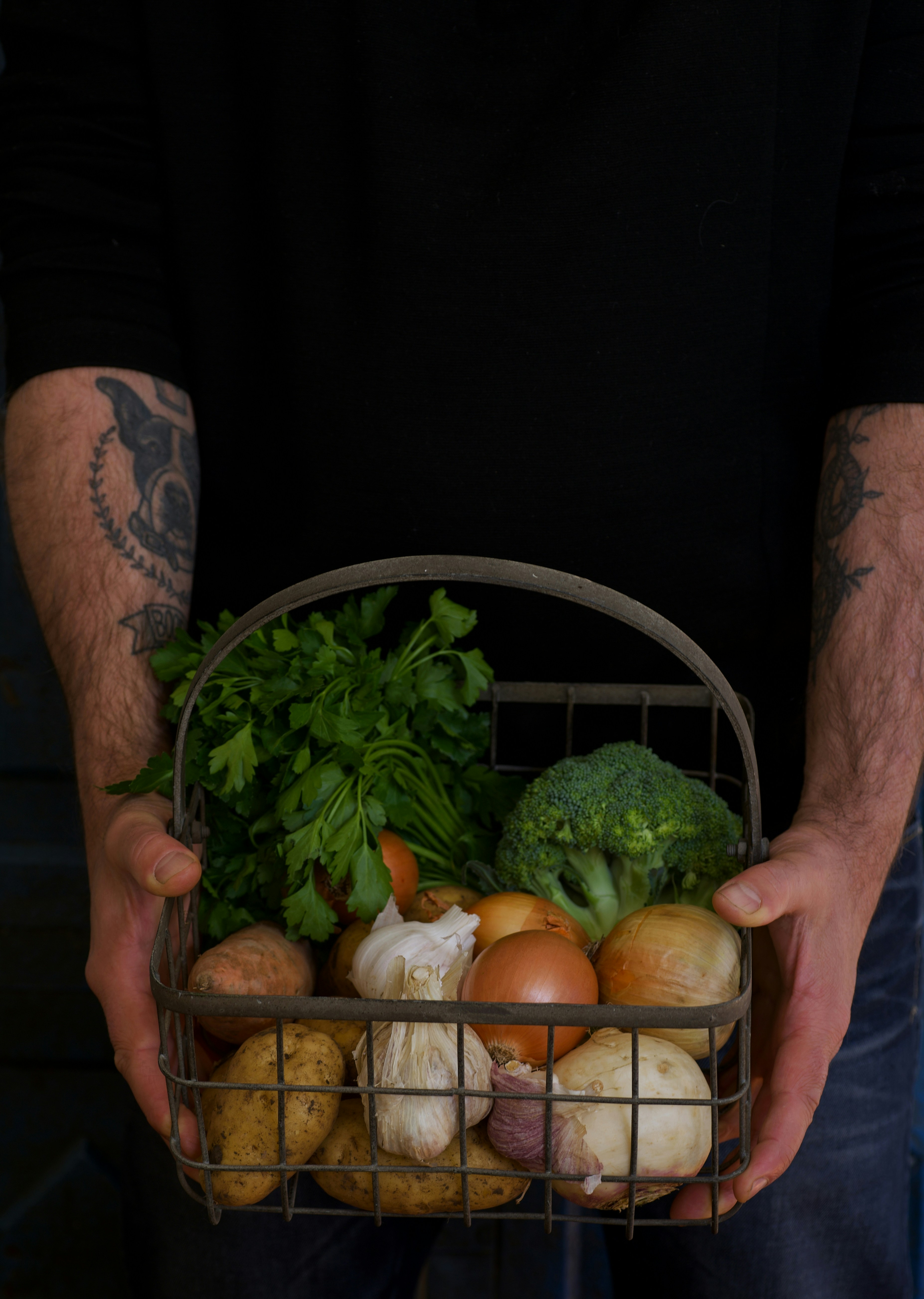 Fresh Irish potatoes in a rustic basket