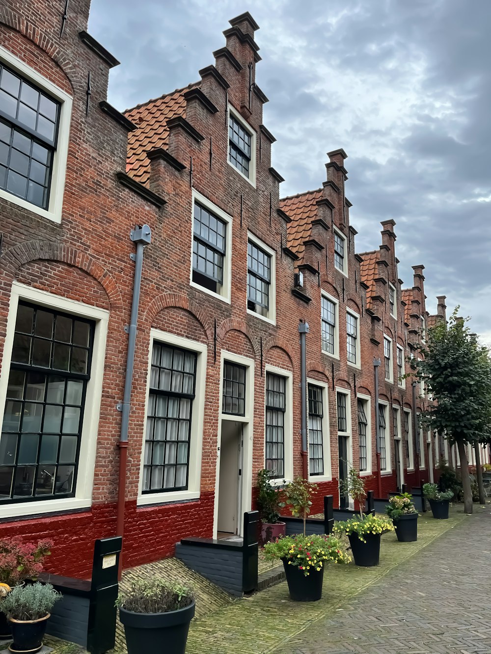 a brick building with many windows
