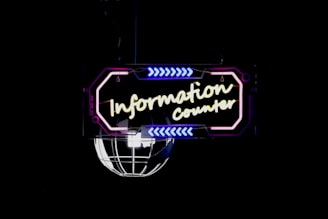 a neon sign with yellow and blue text