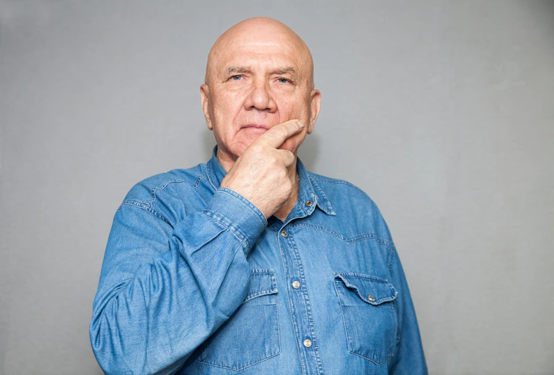 Man in deep thought, intelligent and engaging