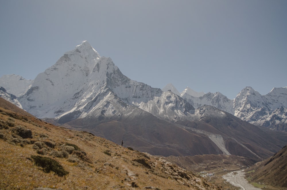 a mountain with snow