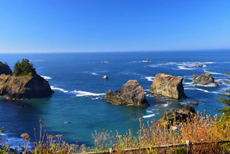 A vibrant coastal scene from the Aeolian Islands with workshop members exploring volcanic rock formations.