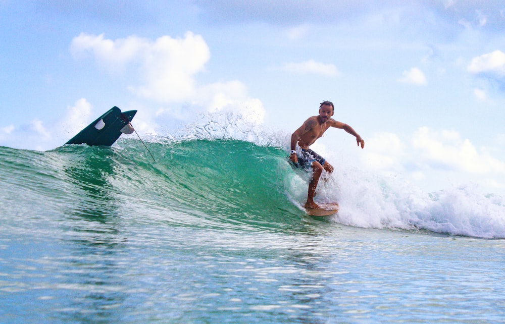 a man surfing on the waves