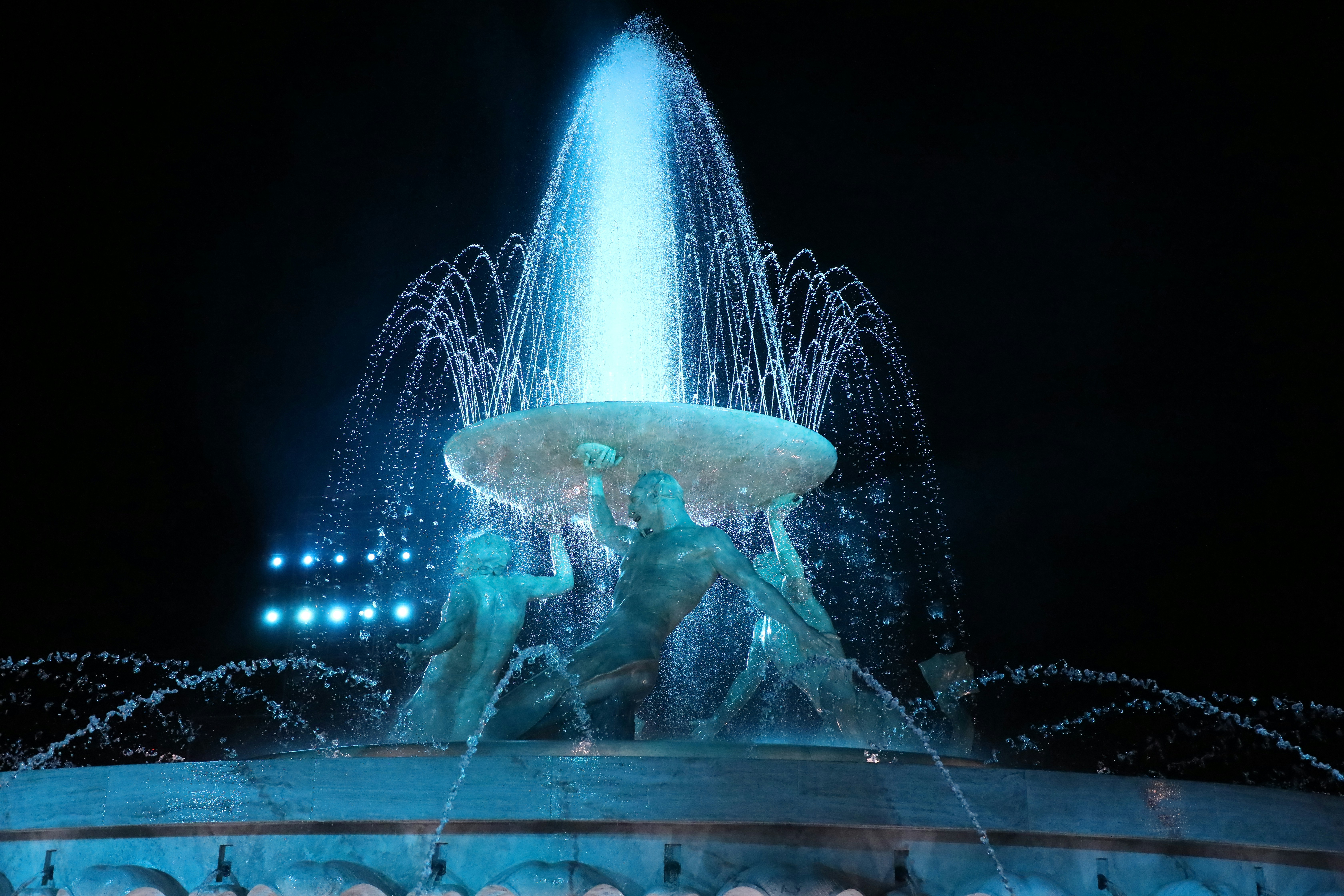 a group of people in a water fountain, Triton Fountain, Valletta, Malta