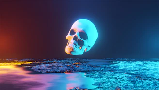 A glowing neon-blue and purple AI brain hologram floating over a dark glassmorphic interface.