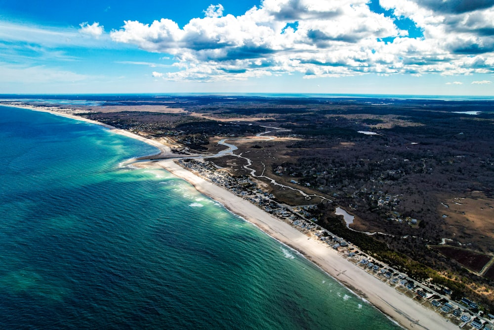 a beach with blue water