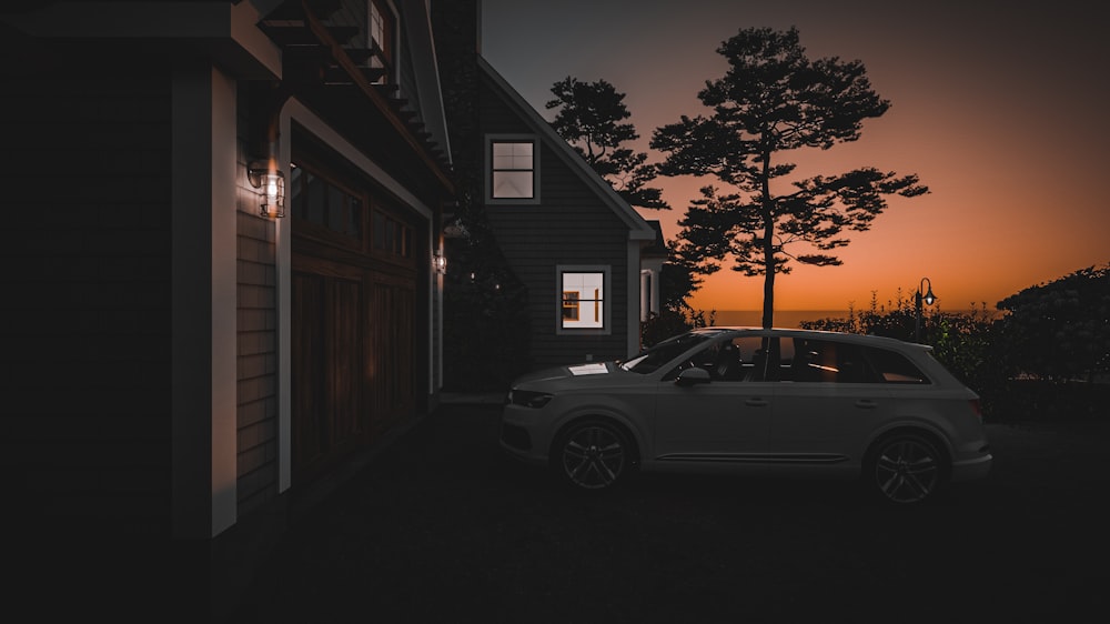 a car parked outside a house