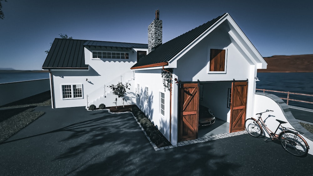 a house with a bike parked in front of it