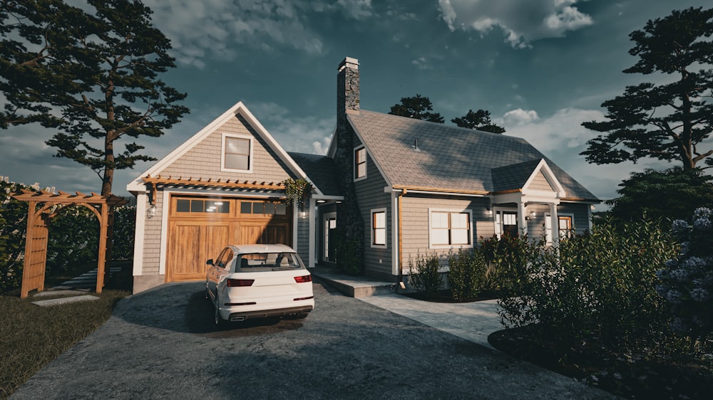 a car parked in front of a house