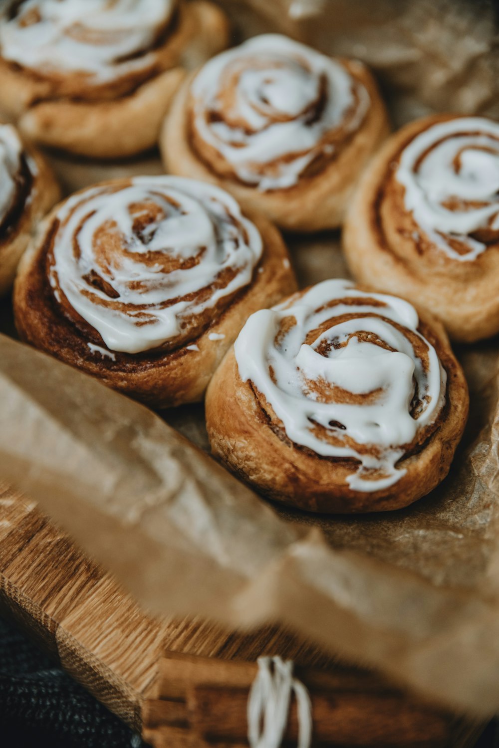 a basket of cinnamon rolls