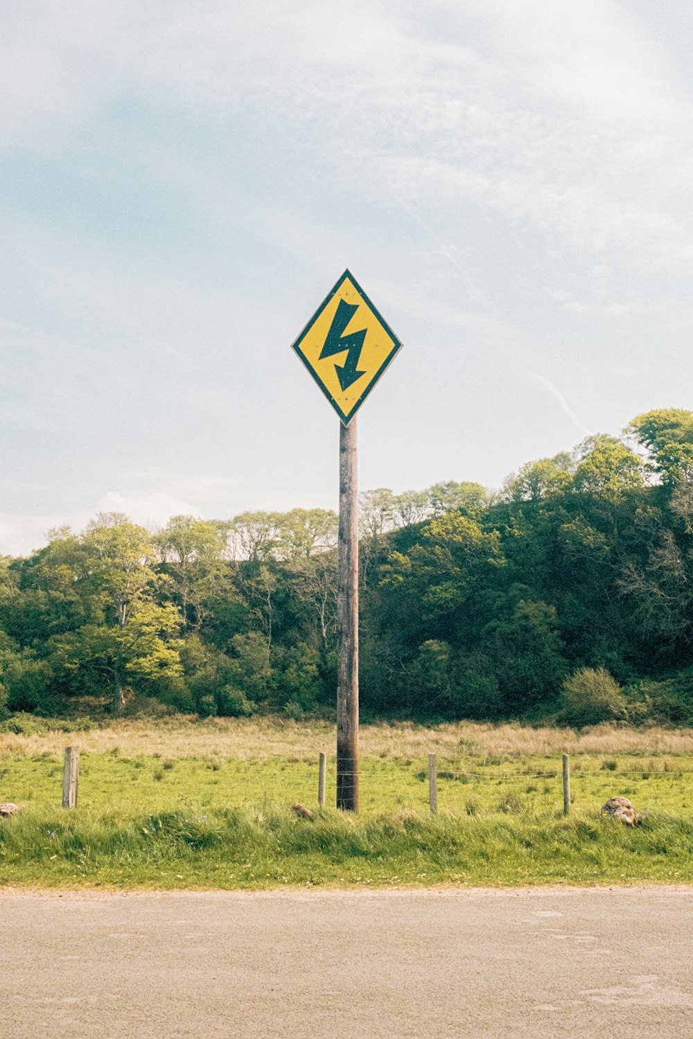 a yellow sign on a pole