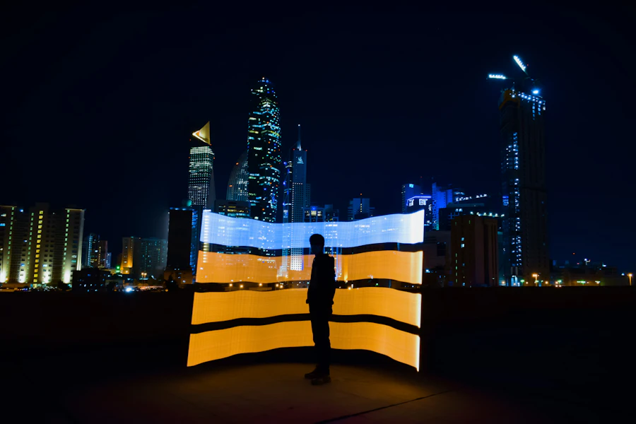 Kuwait Towers lit up at night along the Gulf waterfront, a familiar backdrop for free dating apps in Kuwait