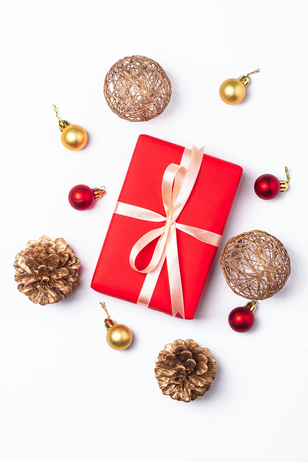 a red and white striped gift box