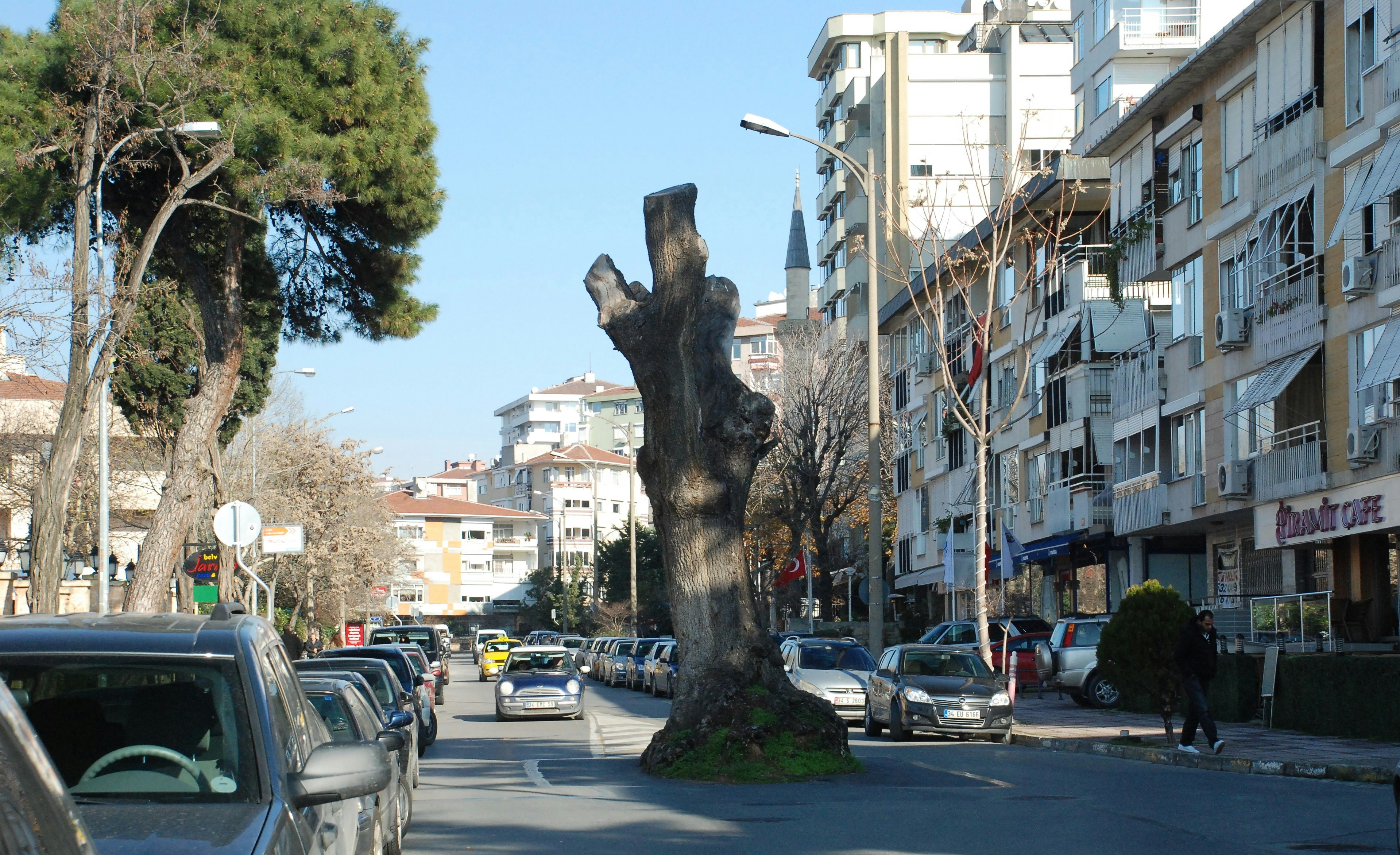 a street with cars and buildings on either side of it