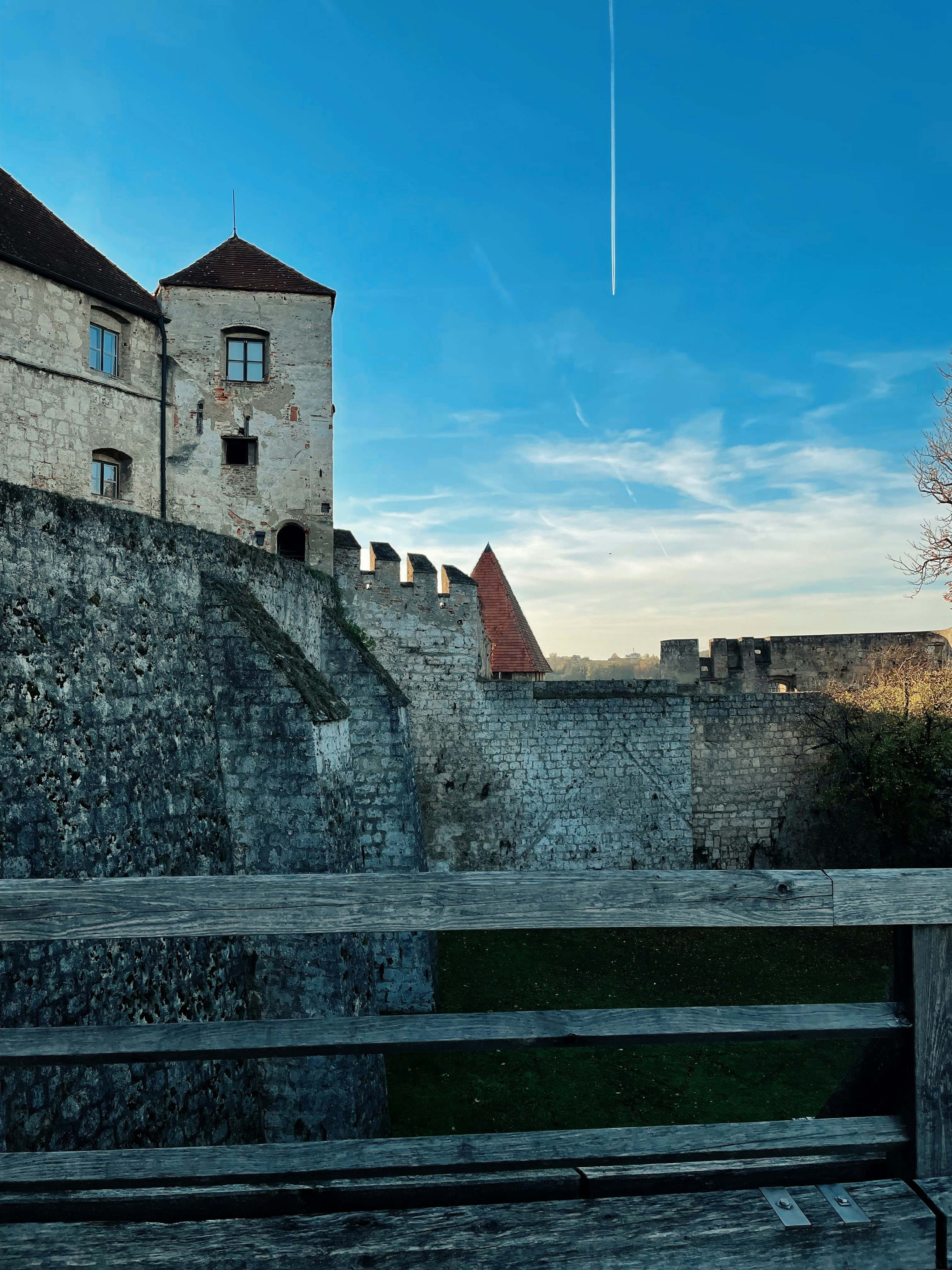 a stone wall with a stone staircase