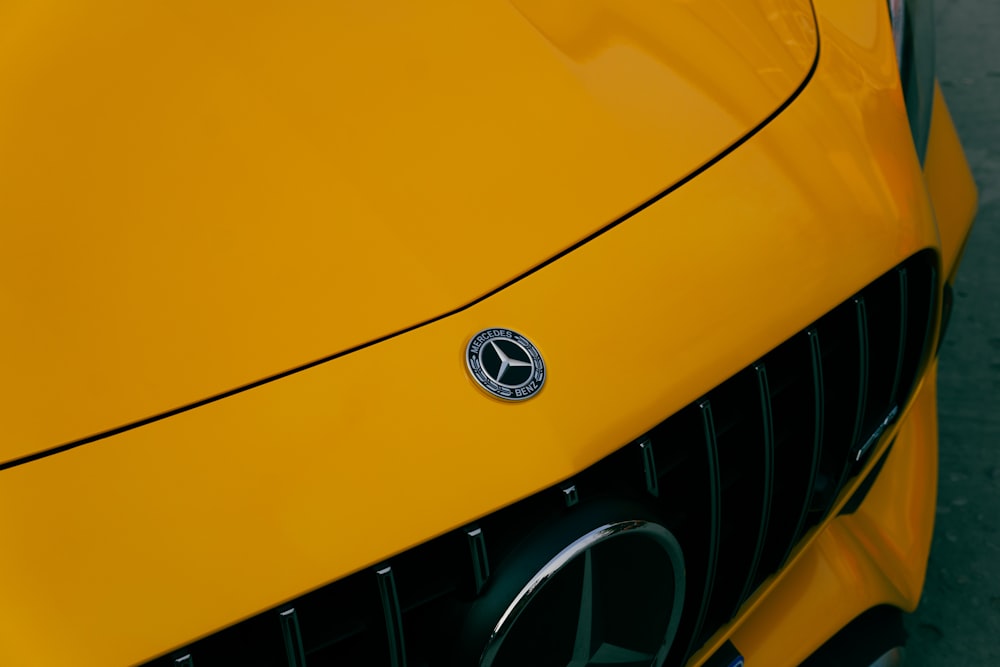 the front of a yellow car