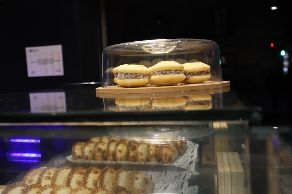a display case with pastries