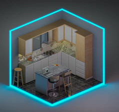 a room with a table and chairs
