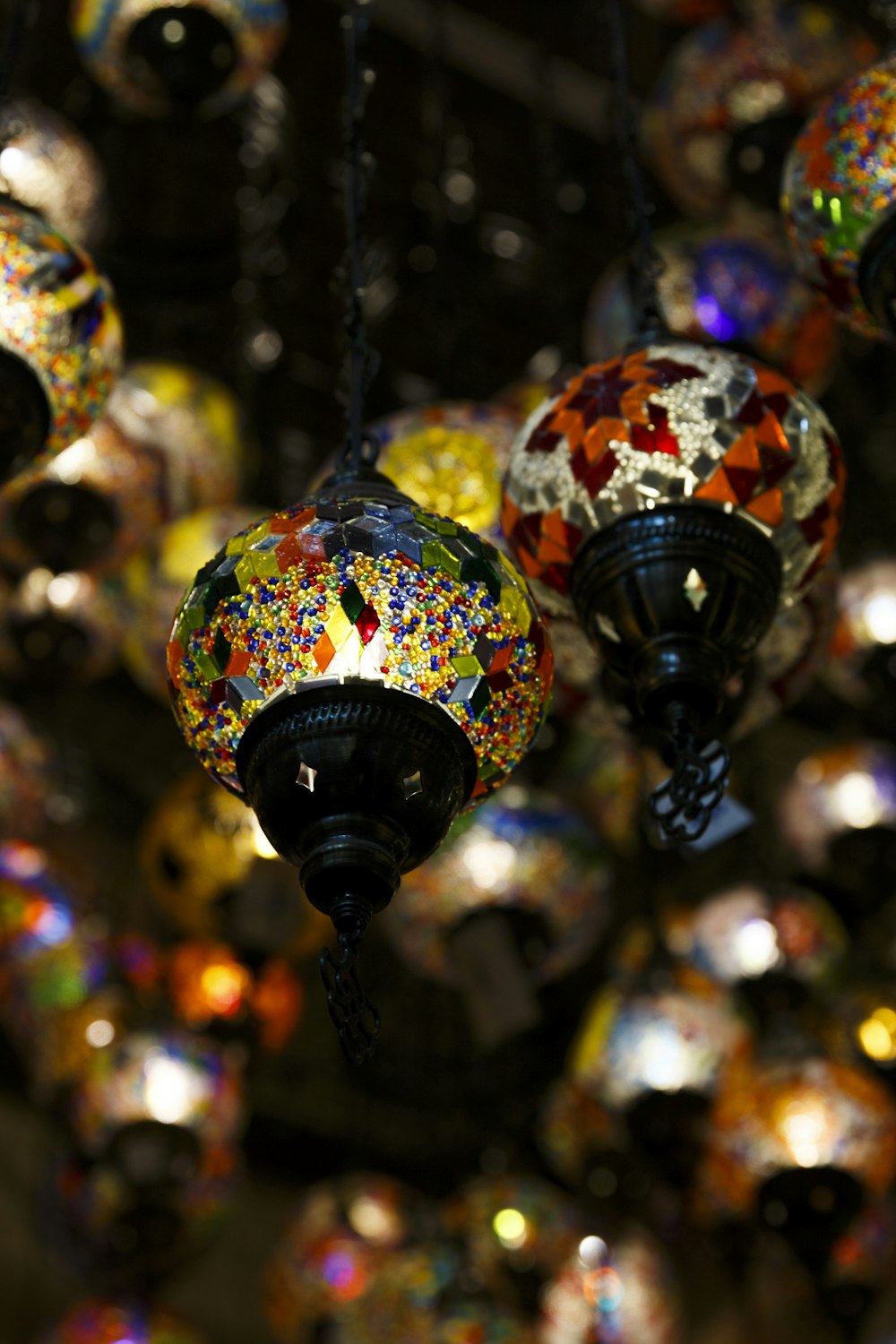 a group of colorful lamps