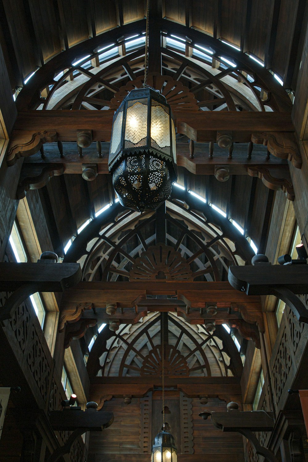 a large chandelier from a ceiling