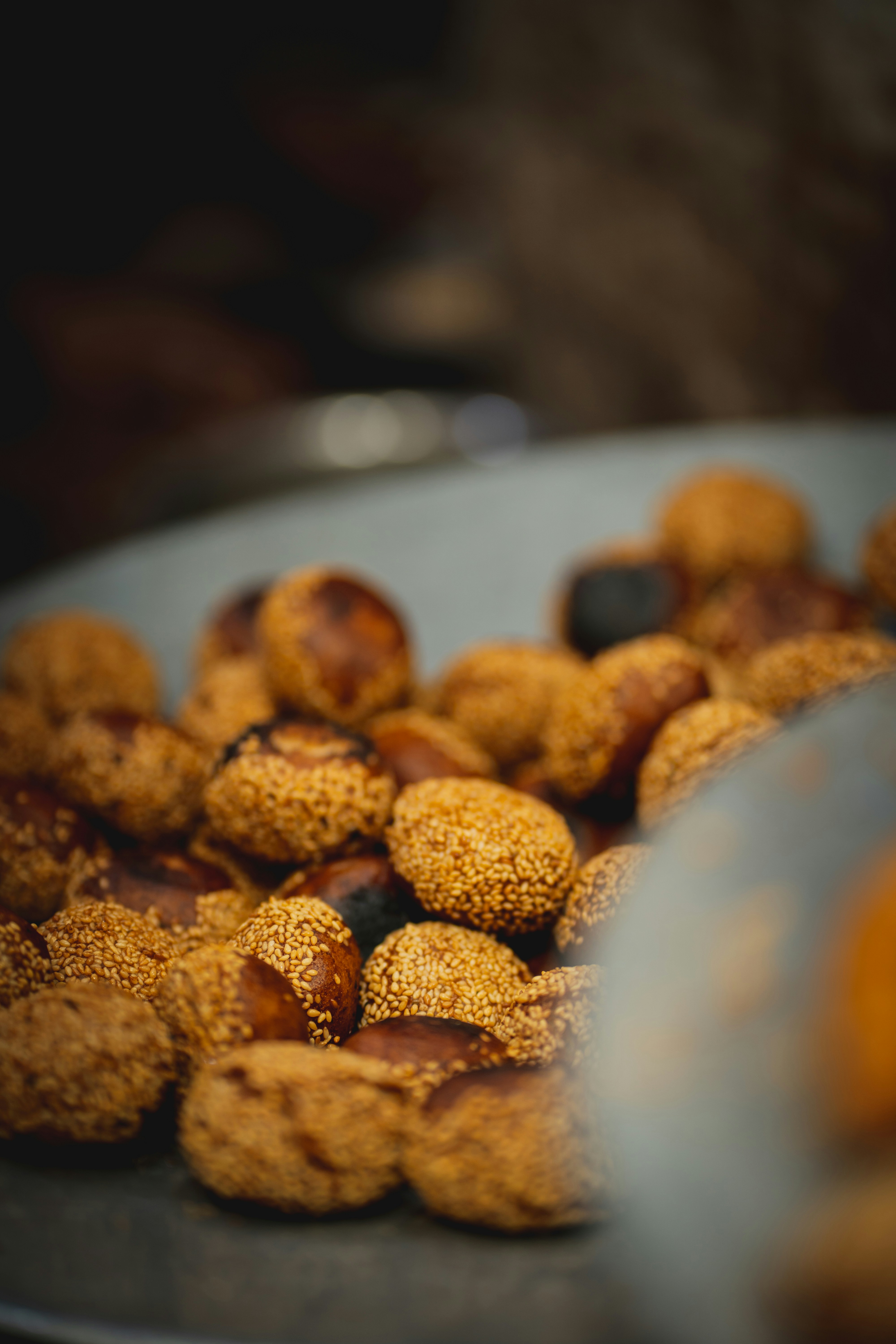 a group of brown balls