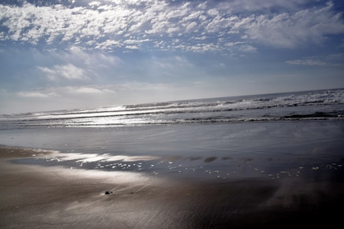 A serene beach view with gentle waves.
