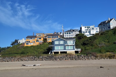 Colorful beachfront houses under a clear blue sky