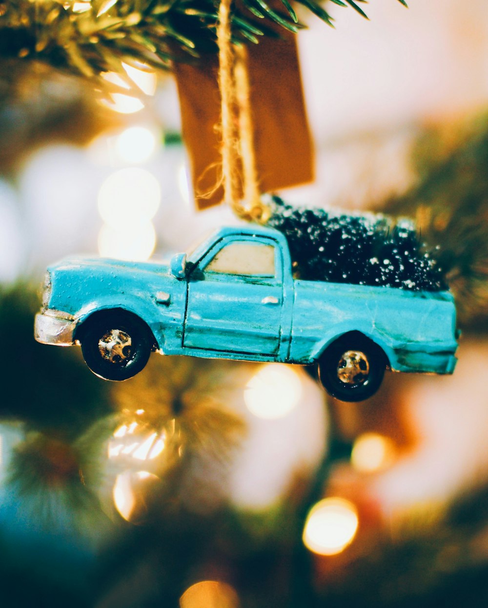a toy car on a tree