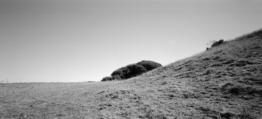 a grassy hill with a hill in the background