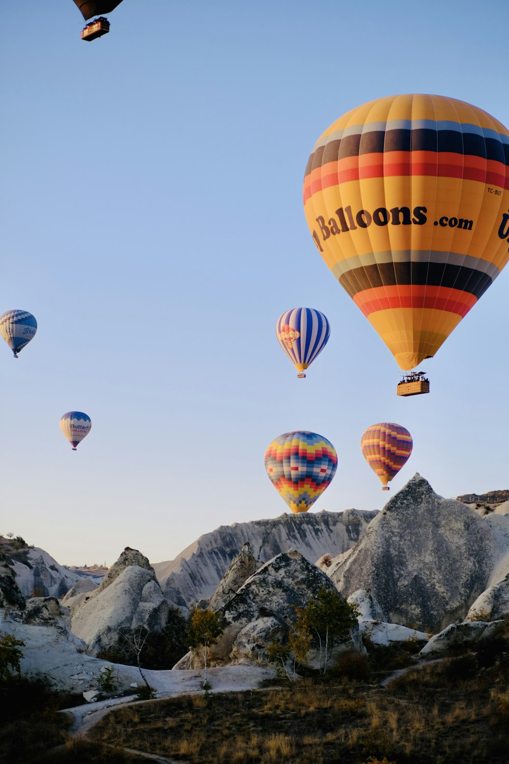 a group of hot air balloons in the sky