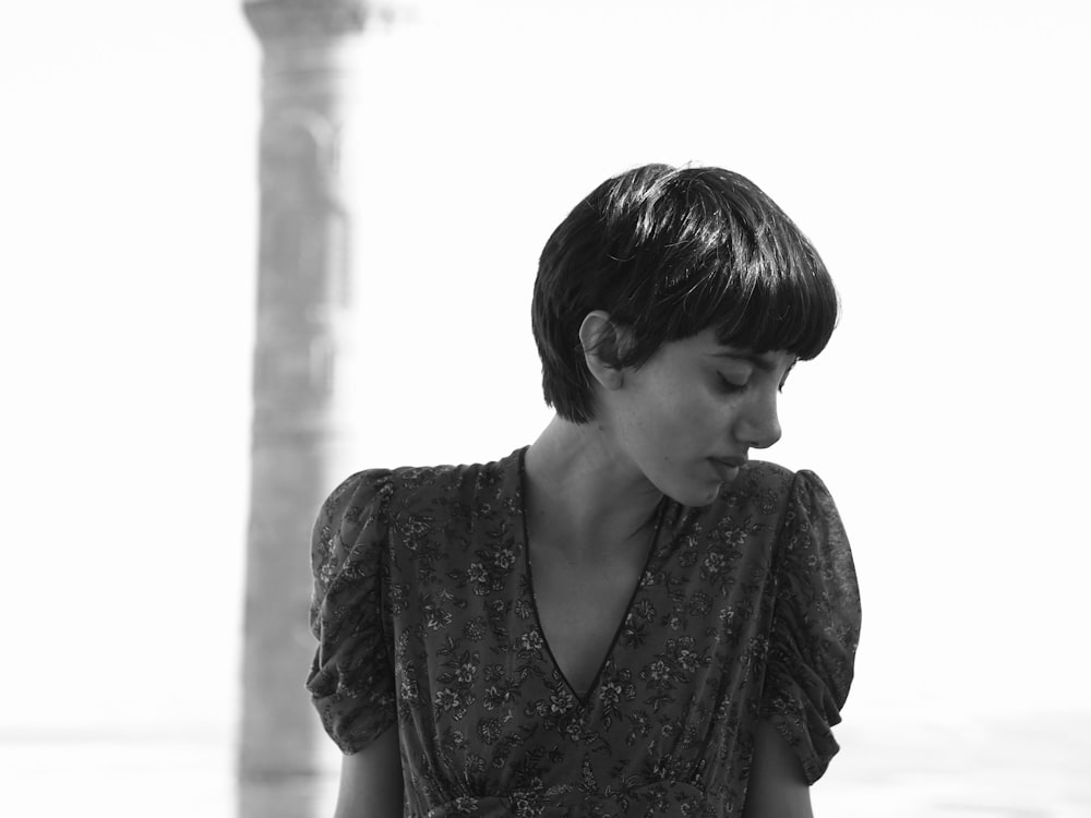 a woman with short hair