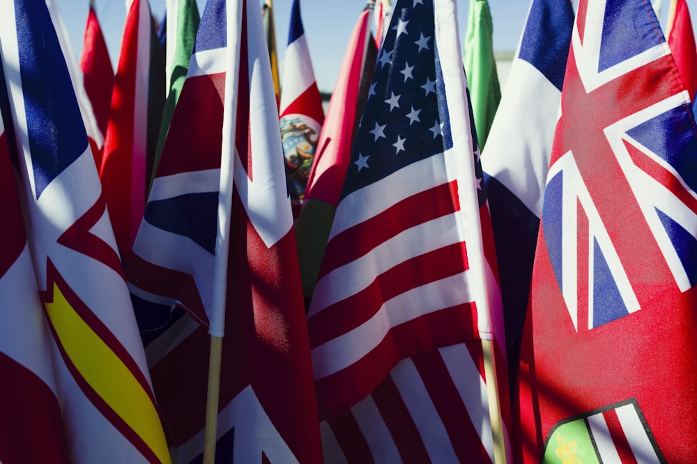 un groupe de drapeaux