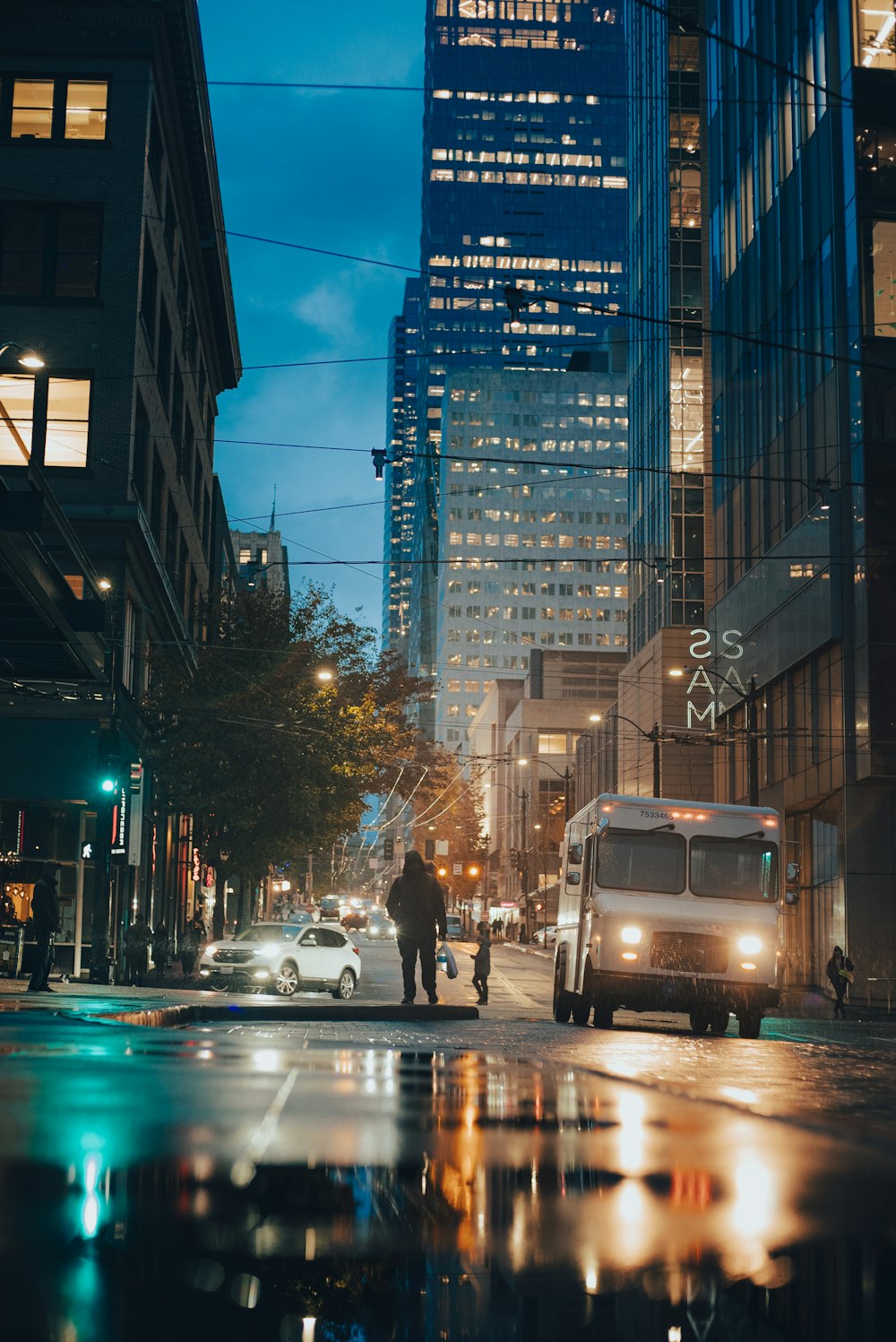 a city street at night