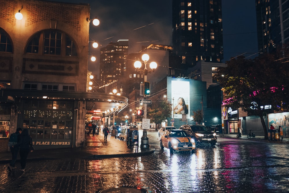 a city street at night