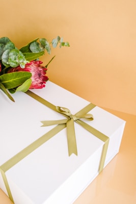 a rose on a white shelf