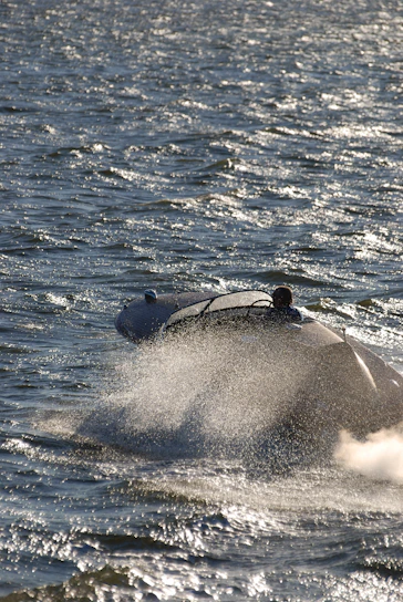 A sleek electric boat cutting through the sparkling waters of Monaco during a sunny day race.