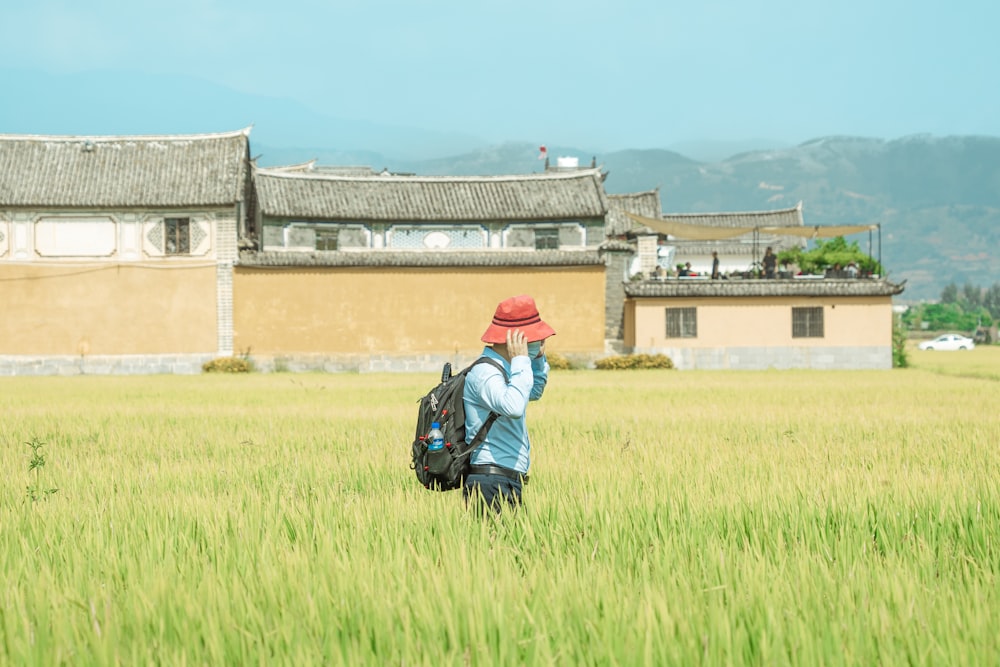 a person walking in a field