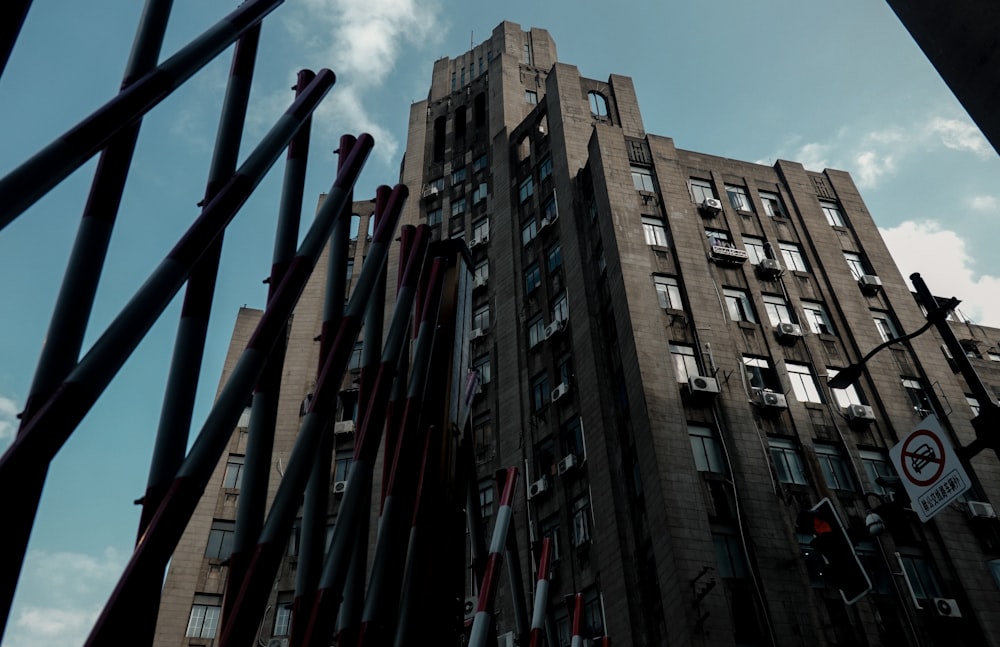 a tall building with a sign