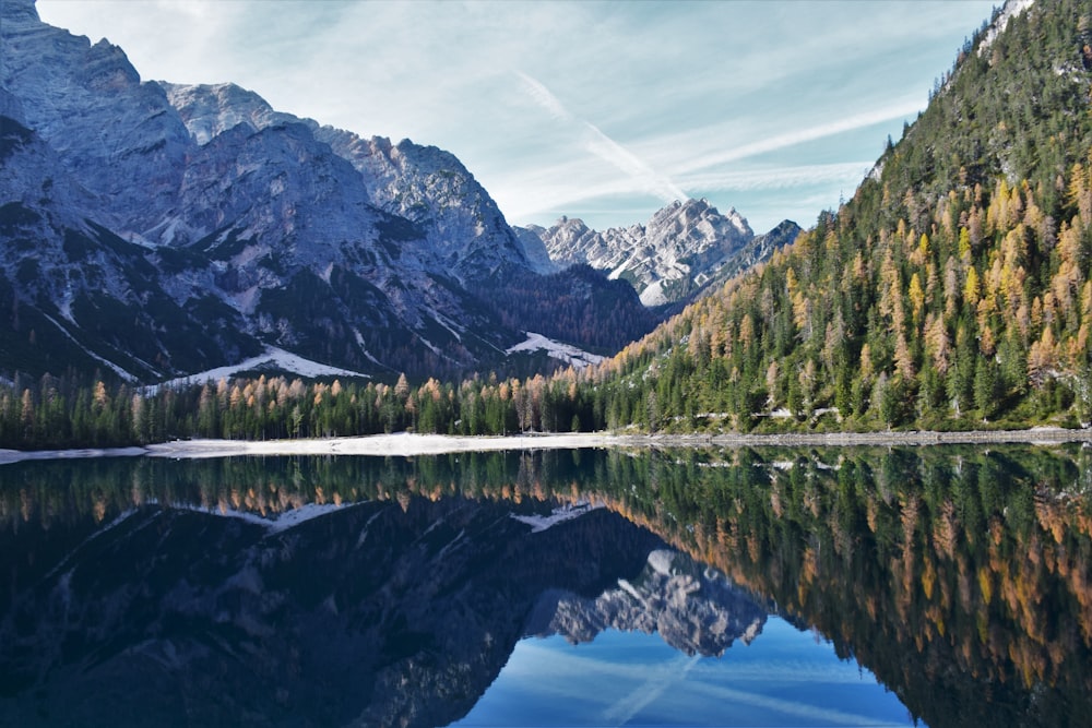 a lake surrounded by mountains