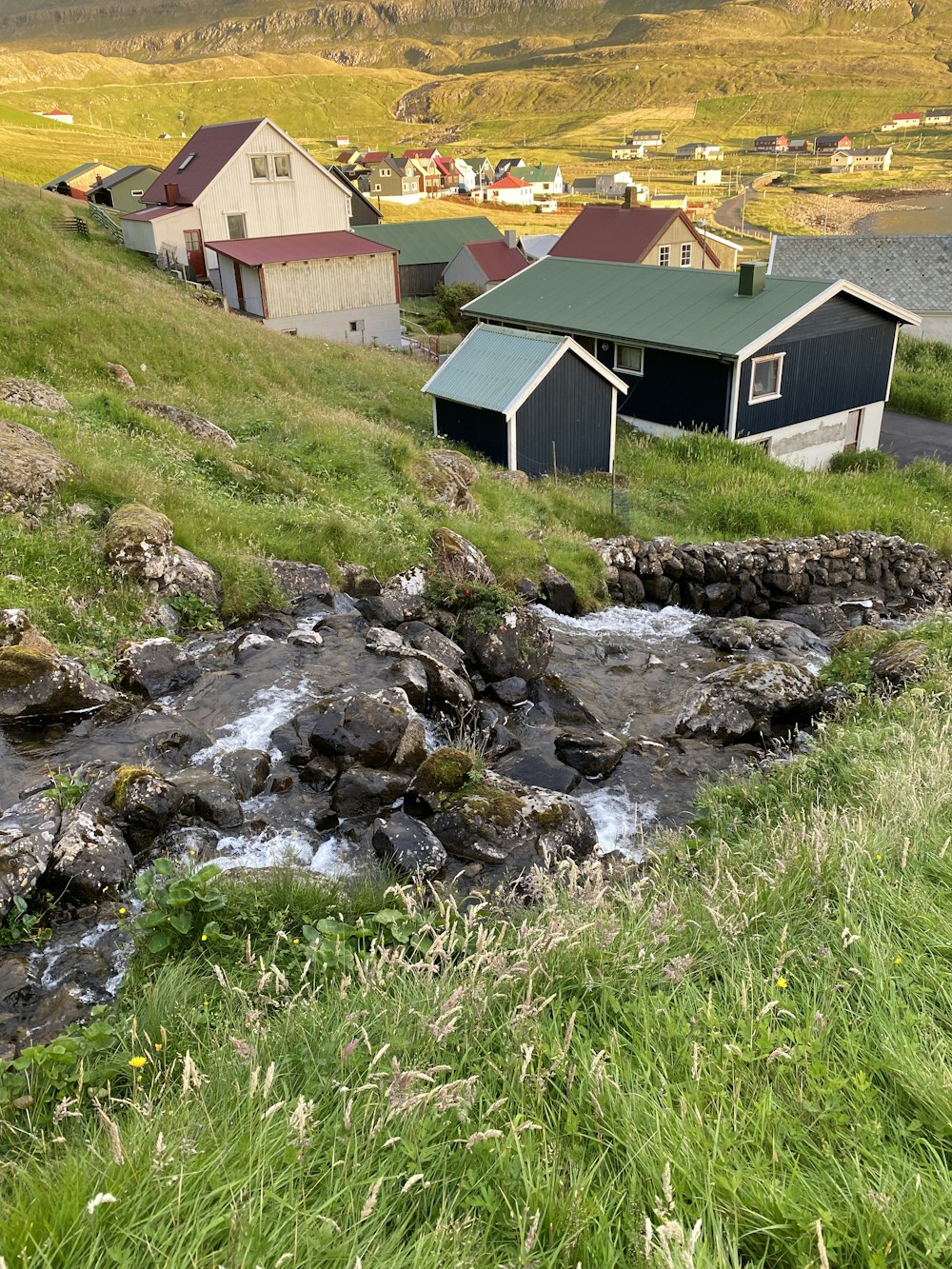 a group of houses next to a river