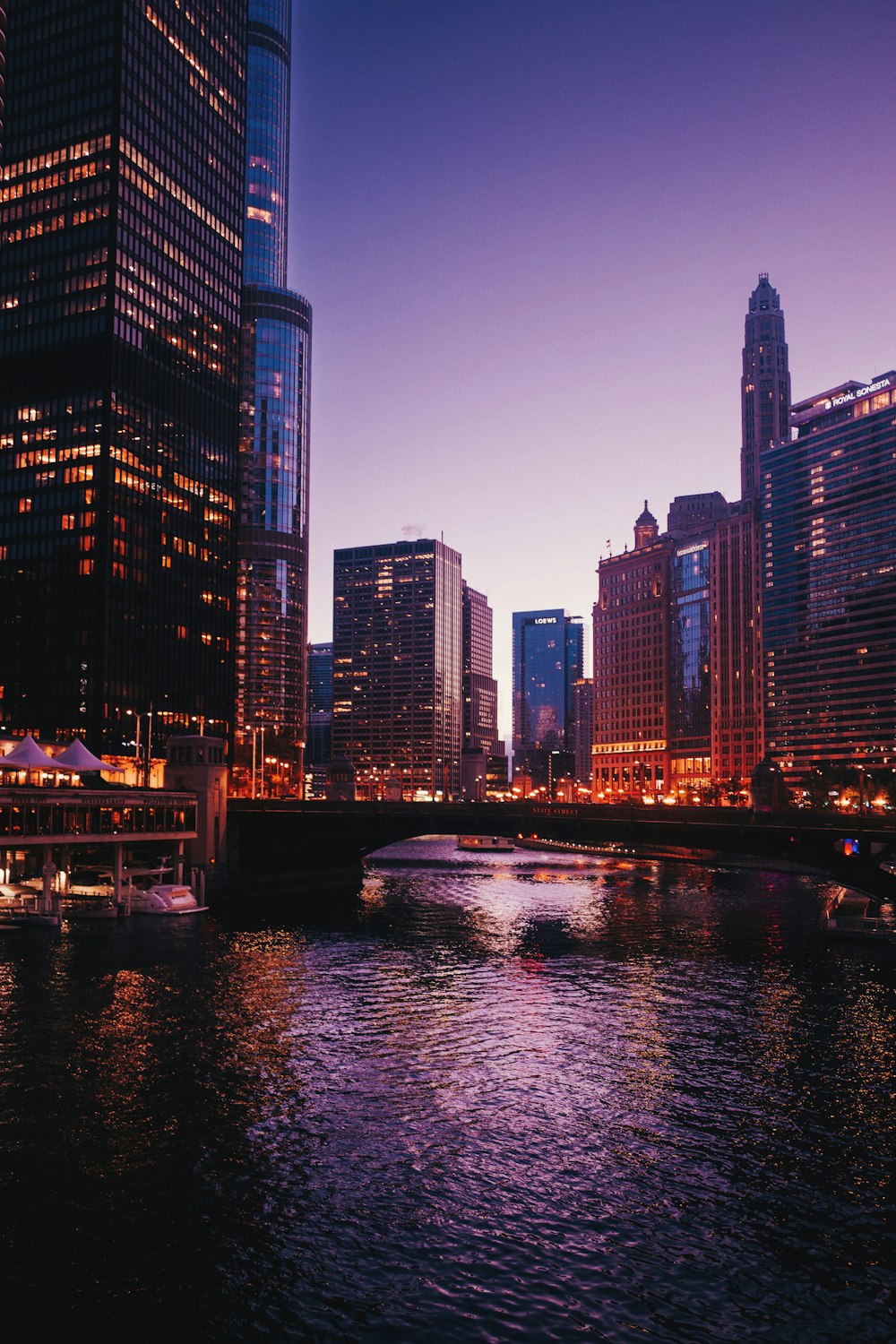 a city skyline at night