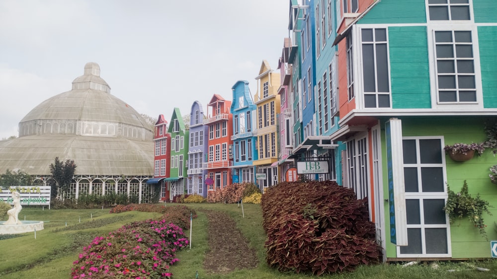 a row of colorful buildings