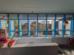 a room with a large window
