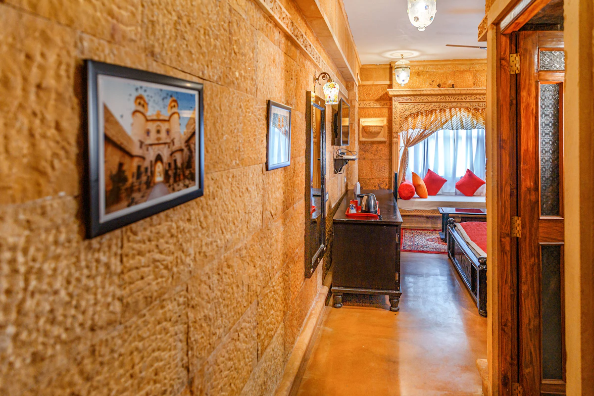 Heritage hotel room interior in Jaisalmer, Rajasthan — the kind of visual detail a direct-booking website should showcase