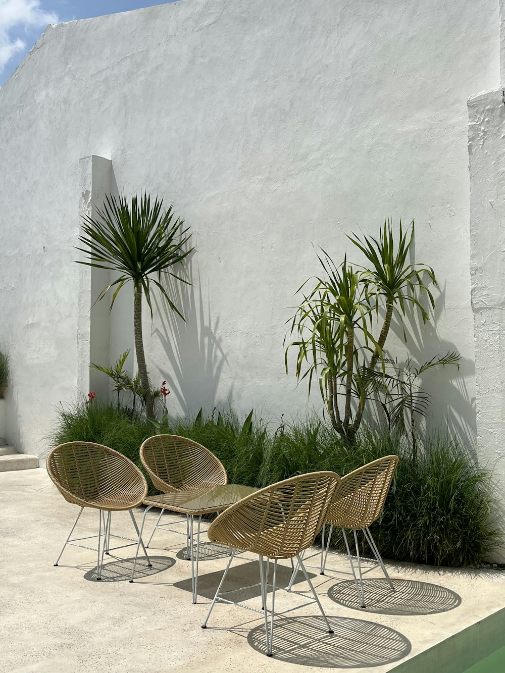 a group of chairs outside