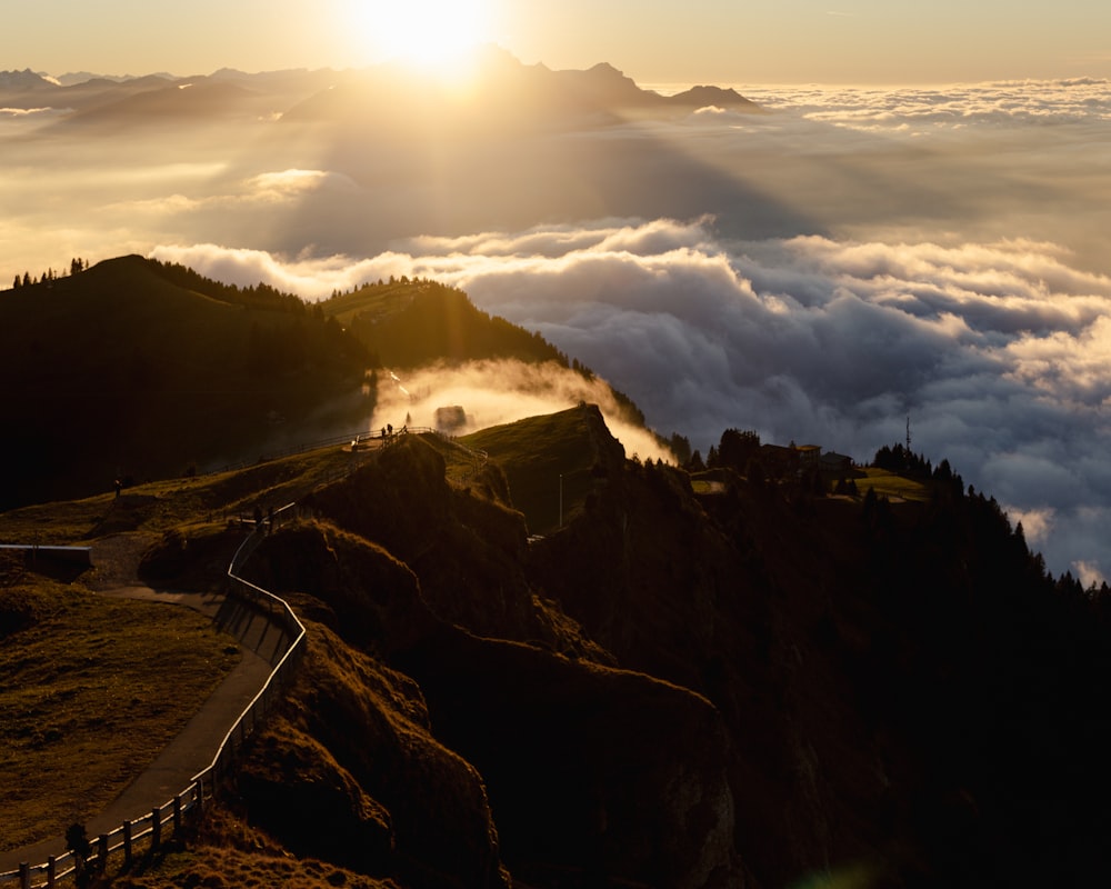 a mountain with clouds