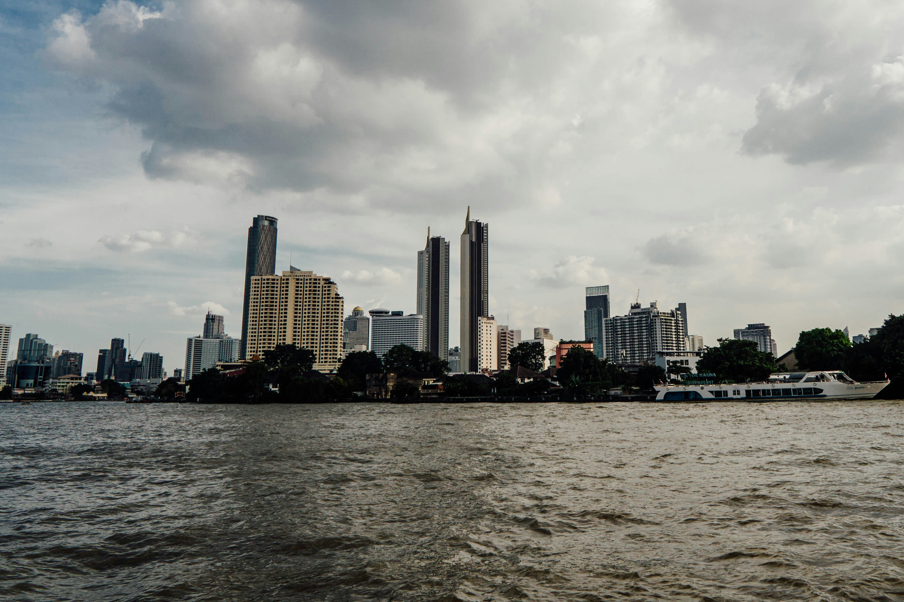 a city skyline across the water