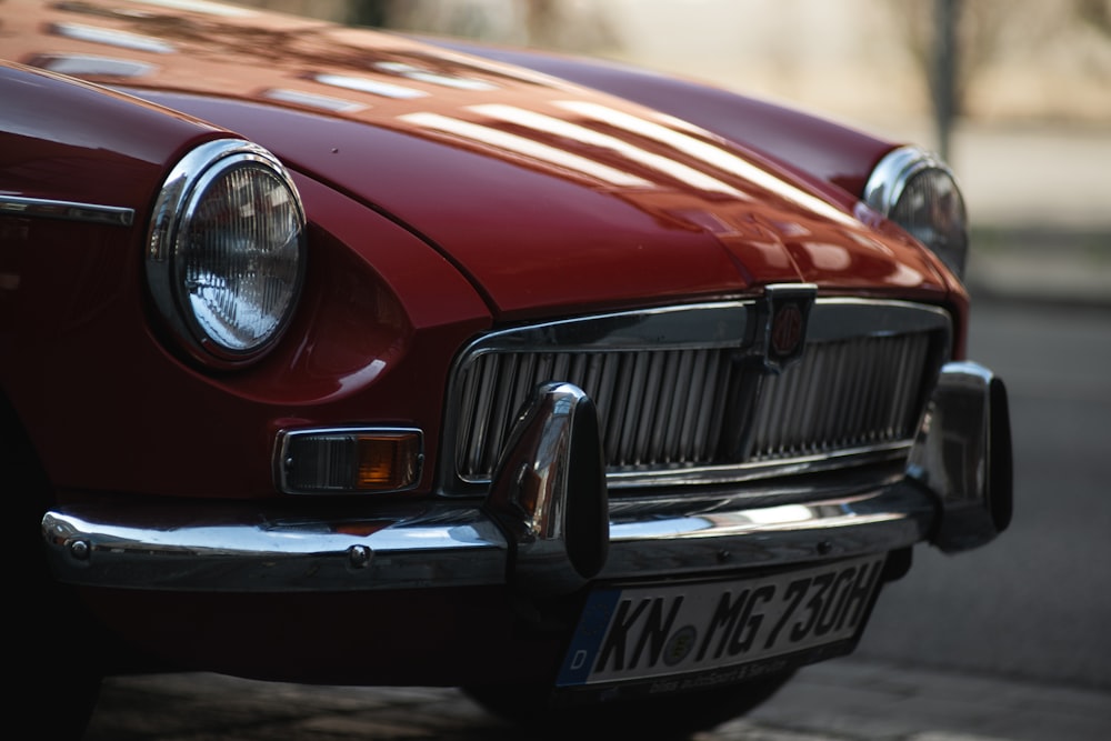 the front of a red car